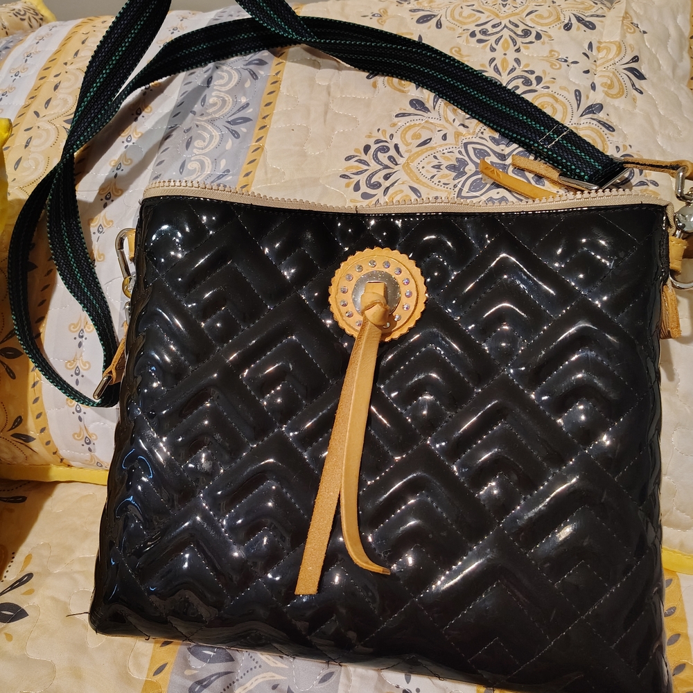 Consuela Black Quilted Shoulder Bag with Gold Accent